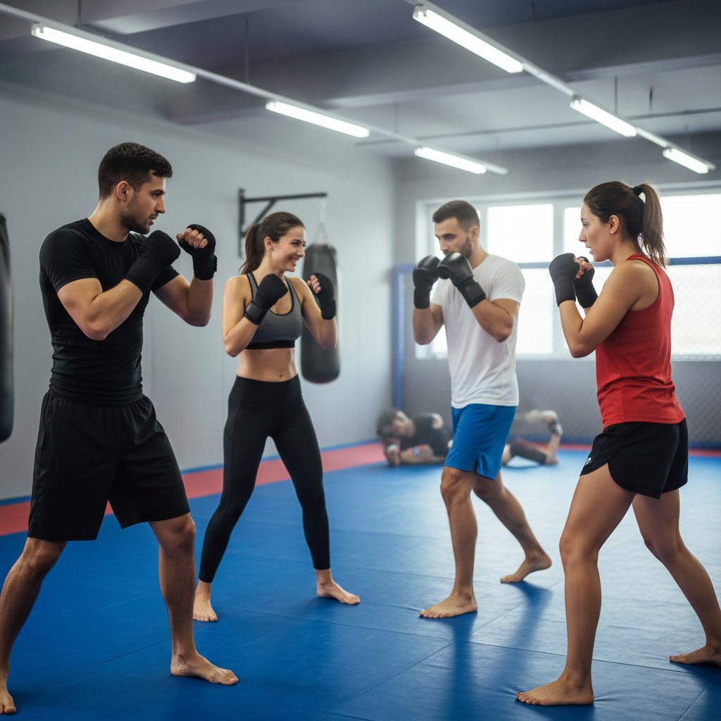 Beginner practicing basic MMA striking techniques on heavy bag